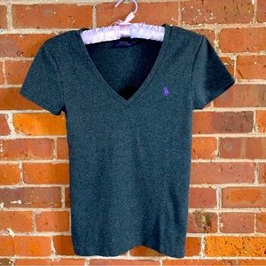 Ralph Lauren Polo Charcoal Grey V-Neck Short Sleeve Cotton Tee Shirt -Medium